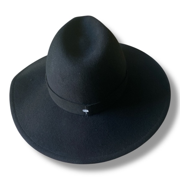 FREE PEOPLE Elegant Black Wool Wide-Brim Fedora Hat One Size Dark Lolita NWOT - Picture 3 of 12